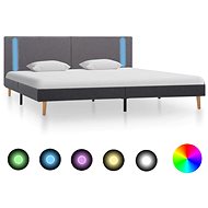 Bed frame with LED light dark and light gray textile 180x200 cm - Bed Frame