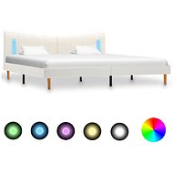 Bed frame with LED light white faux leather 180x200 cm - Bed Frame