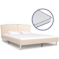 Bed with memory foam mattress beige fabric 180x200 cm - Bed