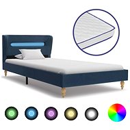 Bed with memory foam mattress LED blue textile 90x200 cm - Bed