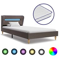 Bed with memory foam mattress LED taupe textile 90x200 cm - Bed