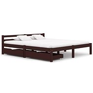 Bed frame 2 drawers dark brown solid pine 160x200 cm - Bed Frame