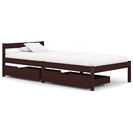 Bed frame 2 drawers dark brown solid pine 90x200 cm - Bed Frame