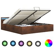 Bed frame with LED and storage space brown textile 180x200 cm - Bed Frame