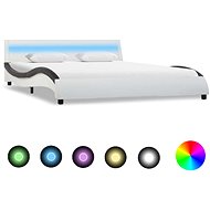 Bed frame with LED light black and white faux leather 160x200 cm - Bed Frame