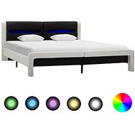 Bed frame with LED light black and white faux leather 160x200 cm - Bed Frame