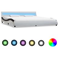 Bed frame with LED light black and white faux leather 180x200 cm - Bed Frame
