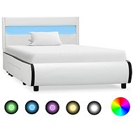 Bed frame with LED light white faux leather 100x200 cm - Bed Frame