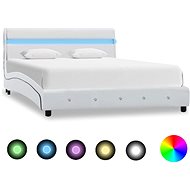 Bed frame with LED light white faux leather 140x200 cm - Bed Frame