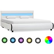 Bed frame with LED light white faux leather 140x200 cm - Bed Frame