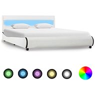 Bed frame with LED light white faux leather 140x200 cm - Bed Frame