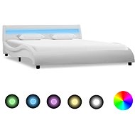 Bed frame with LED light white faux leather 140x200 cm - Bed Frame