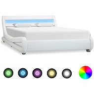Bed frame with LED light white faux leather 140x200 cm - Bed Frame