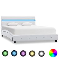 Bed frame with LED light white faux leather 160x200 cm - Bed Frame