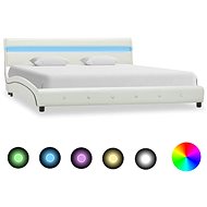 Bed frame with LED light white faux leather 180x200 cm - Bed Frame