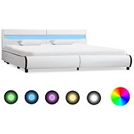 Bed frame with LED light white faux leather 180x200 cm - Bed Frame