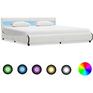 Bed frame with LED light white faux leather 180x200 cm - Bed Frame