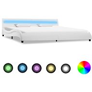 Bed frame with LED light white faux leather 180x200 cm - Bed Frame
