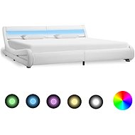 Bed frame with LED light white faux leather 180x200 cm - Bed Frame
