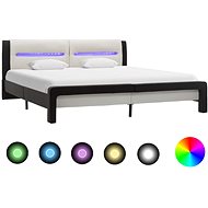 Bed frame with LED light black and white faux leather 120x200 cm - Bed Frame