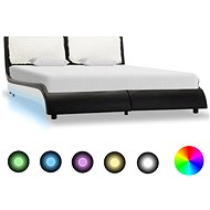 Bed frame with LED light black and white faux leather 140x200 cm - Bed Frame