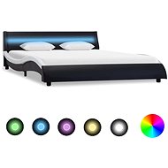 Bed frame with LED light black and white faux leather 140x200 cm - Bed Frame