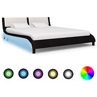 Bed frame with LED light black and white faux leather 160x200 cm - Bed Frame