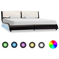 Bed frame with LED light black and white faux leather 180x200 cm - Bed Frame
