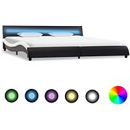 Bed frame with LED light black and white faux leather 180x200 cm - Bed Frame