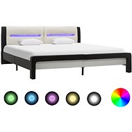 Bed frame with LED light black and white faux leather 180x200 cm - Bed Frame