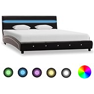 Bed frame with LED light black faux leather 140x200 cm - Bed Frame