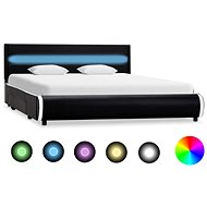 Bed frame with LED light black faux leather 140x200 cm - Bed Frame
