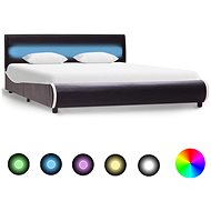 Bed frame with LED light black faux leather 140x200 cm - Bed Frame