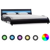 Bed frame with LED light black faux leather 140x200 cm - Bed Frame