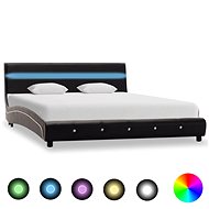 Bed frame with LED light black faux leather 160x200 cm - Bed Frame