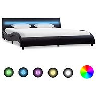 Bed frame with LED light black faux leather 160x200 cm - Bed Frame