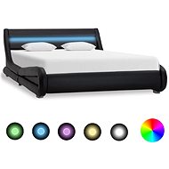 Bed frame with LED light black faux leather 160x200 cm - Bed Frame