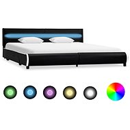 Bed frame with LED light black faux leather 180x200 cm - Bed Frame