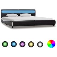 Bed frame with LED light black faux leather 180x200 cm - Bed Frame