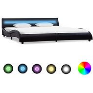 Bed frame with LED light black faux leather 180x200 cm - Bed Frame