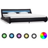 Bed frame with LED light black faux leather 180x200 cm - Bed Frame