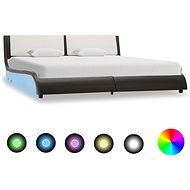 Bed frame with LED light gray and white faux leather 160x200 cm - Bed Frame