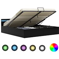 Bed frame with LED storage space black faux leather 160x200 cm - Bed Frame