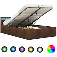 Bed frame with LED storage space brown textile 120x200 cm - Bed Frame