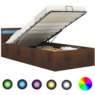 Bed frame with LED storage space brown textile 90x200 cm - Bed Frame