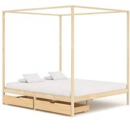 Bed frame with canopy 2 drawers solid pine 160x200 cm - Bed Frame