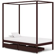 Bed frame with canopy 2 drawers dark brown pine 100x200 cm - Bed Frame