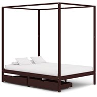 Bed frame with canopy 2 drawers dark brown pine 140x200 cm - Bed Frame