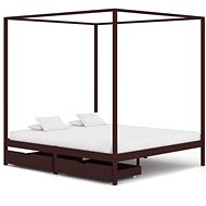 Bed frame with canopy 2 drawers dark brown pine 160x200 cm - Bed Frame