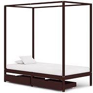 Bed frame with canopy 2 drawers dark brown pine 90x200 cm - Bed Frame
